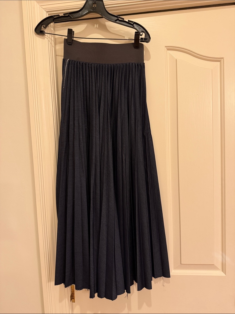 Loyd/Ford Navy/Denim Pleated Maxi Skirt with Elastic Waistband